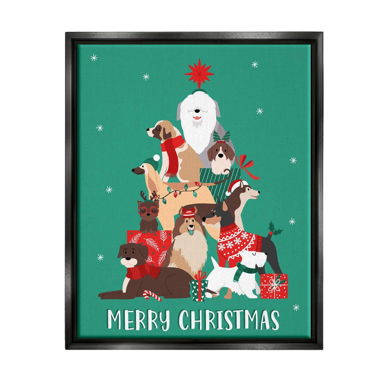 Stupell Industries Merry Christmas Happy Dog Gifts Framed Floater Canvas Wall Art